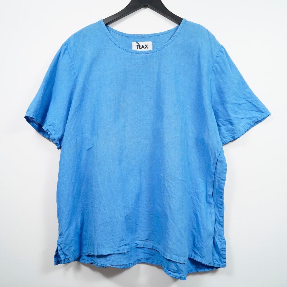 FLAX Linen T-Shirt Blue Size 1G Oversized 100% Linen Minimal Relaxed Fit